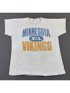 Rare Vintage 90s NFL Minnesota Vikings Football Gray Shirt XL Sports Logo 7 Fade